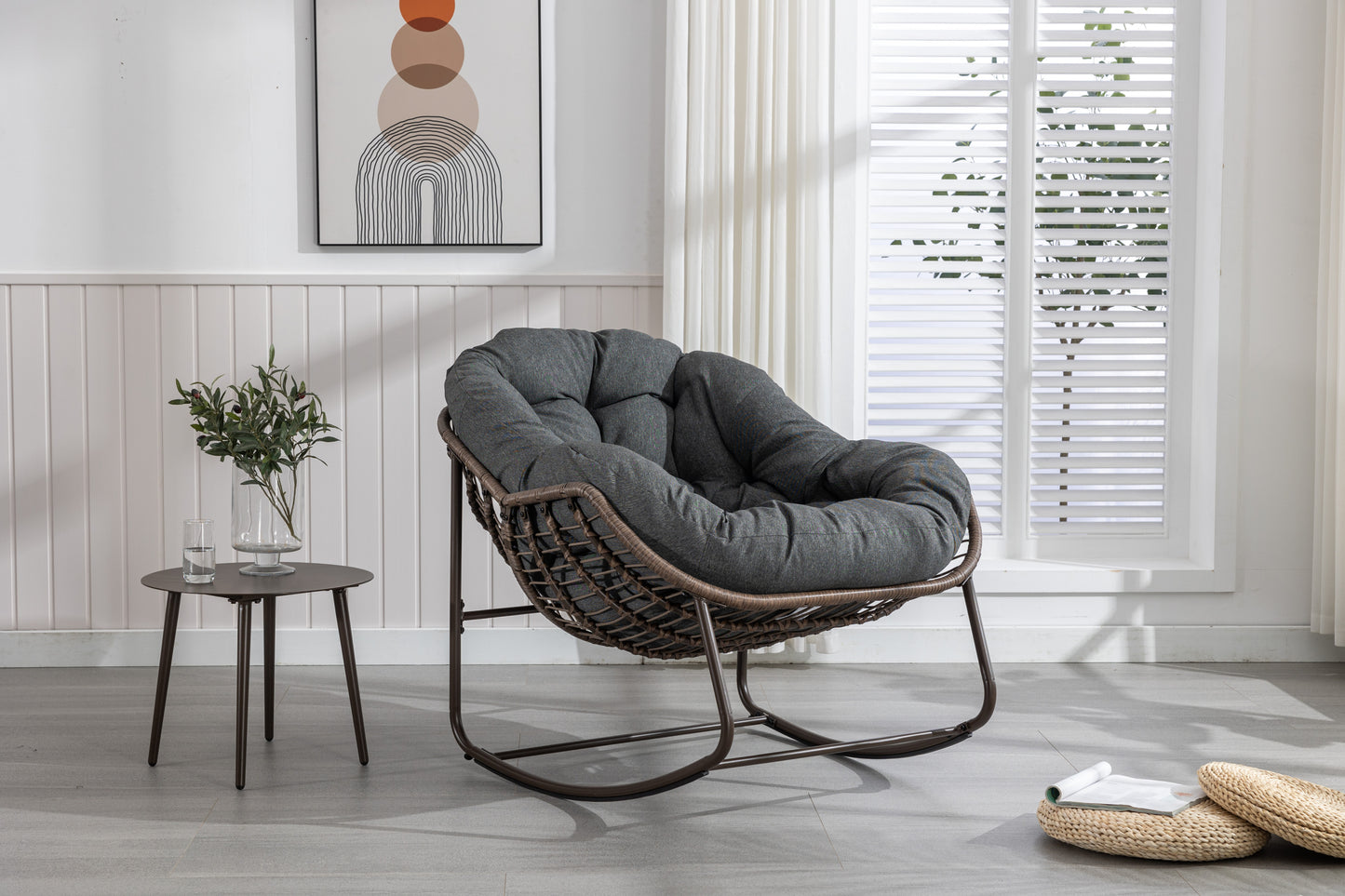 Outdoor Rattan Rocking Chair, Grey