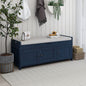 TREXM Storage Bench with 3 Shutter-shaped Doors, Shoe Bench with Removable Cushion and Hidden Storage Space (Antique Navy)