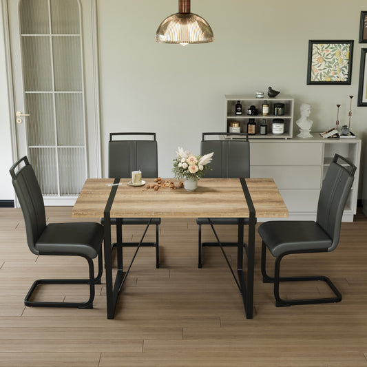 55 ' dining table modern rural industrial rectangular MDF wood dining table set and PU armless dining chair set 4
