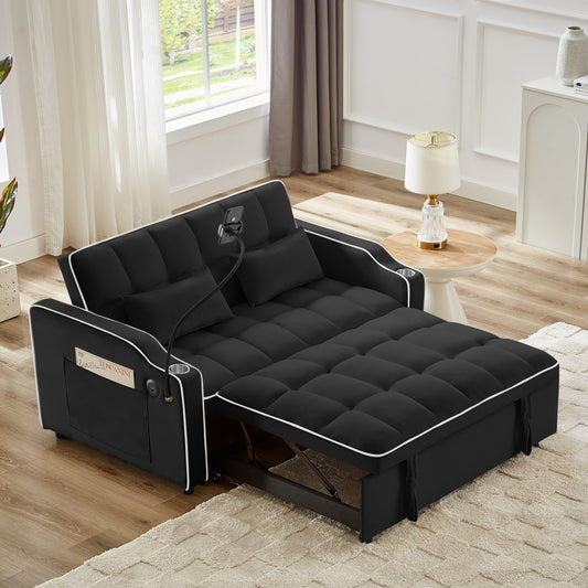 Modern velvet pull-out bed (black)